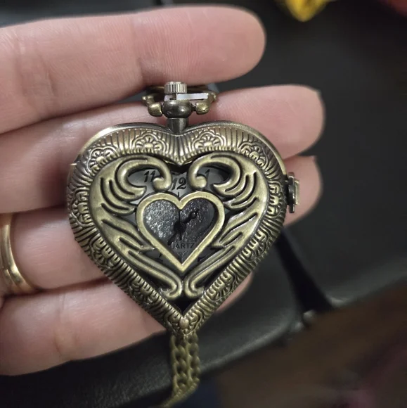 Bronze Heart Locket Pocket Watch Necklace - Picture 3 of 5